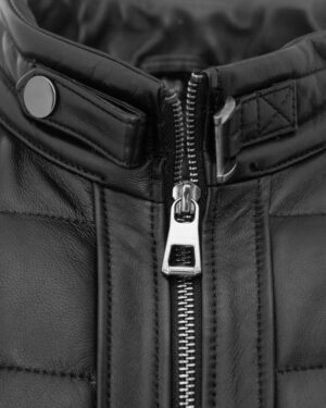 kurtka skórzana męska w kolorze czarnym z zamkiem błyskawicznym i kołnierzem typu stójka