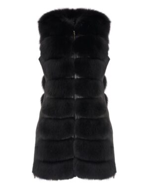 Kamizelka futrzana w kolorze czarnym z futrzanym kołnierzem i zapięciem na zamek błyskawiczny