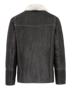 Kożuch męski z białym kołnierzem i kontrastowym przeszyciem