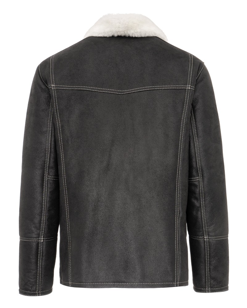 Kożuch męski z białym kołnierzem i kontrastowym przeszyciem