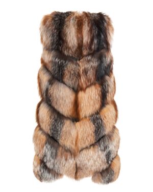 Kamizelka futrzana w odcieniach brązu i beżu, z efektownym wzorem, idealne na zimowe dni