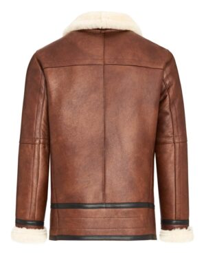 Kożuch męski w brązowym kolorze z futrzanym kołnierzem i mankietami, elegancki krój z detalami w czerni