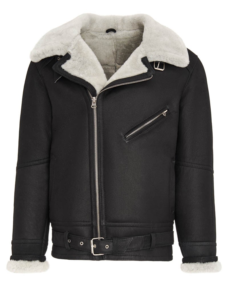 Kożuch męski z kołnierzem z futra i paskiem w talii, idealna na zimowe dni