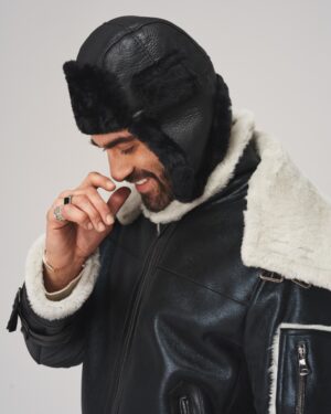 Kożuch męski z futrzanym kołnierzem, idealna na zimowe dni