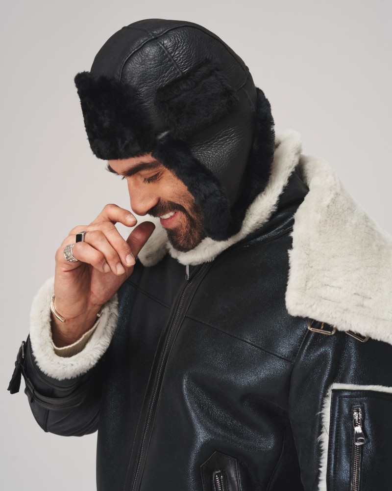 Kożuch męski z futrzanym kołnierzem, idealna na zimowe dni