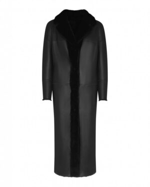 Kożuch damski z szerokim kołnierzem i futrzanym wykończeniem, elegancki i ciepły na zimowe dni