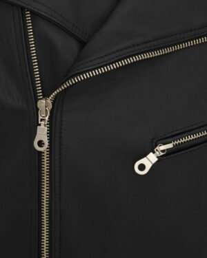 Ramoneska męska z metalowymi zamkami w kolorze czarnym, klasyczny krój z przeszyciami