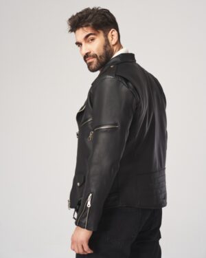 Ramoneska męska w kolorze czarnym z zamkami, klasycznym krojem i wykończeniem na plecach