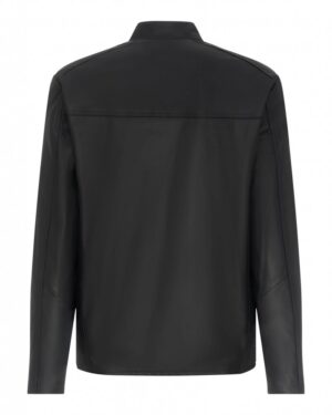 Kurtka skórzana męska w kolorze czarnym, z minimalistycznym krojem i klasycznym kołnierzem