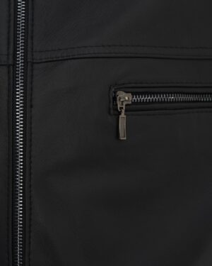 kurtka skórzana męska w kolorze czarnym z zamkiem błyskawicznym i kieszenią na suwak