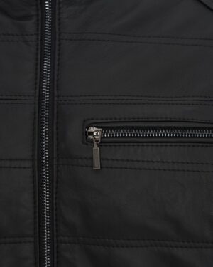 Kurtka skórzana męska w kolorze czarnym z zamkiem błyskawicznym i kieszenią na piersi