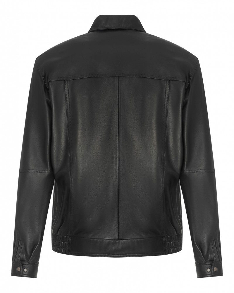 Kurtka skórzana męska w kolorze czarnym, klasyczny krój z kołnierzem i elastycznymi mankietami