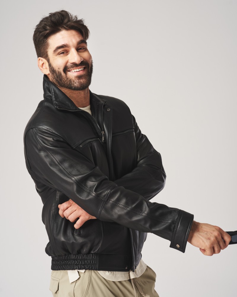 Kurtka skórzana męska męska z zamkiem i elastycznym dołem, idealna na zimowe dni