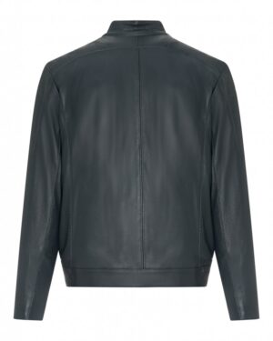 Kurtka skórzana męska w ciemnoszarym kolorze, klasyczny krój z prostym kołnierzem i długimi rękawami