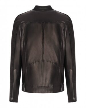 Kurtka skórzana męska w kolorze czarnym, z prostym krojem i subtelnymi detalami na rękawach