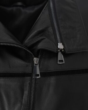 Kurtka skórzana damska w kolorze czarnym z zamkiem błyskawicznym i eleganckim kołnierzem