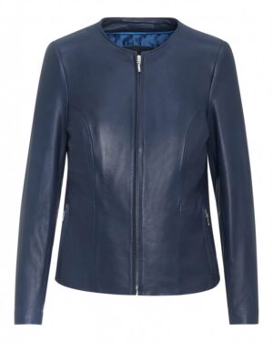 Kurtka skórzana damska w kolorze granatowym, dopasowany krój, zamek błyskawiczny i kieszenie po bokach