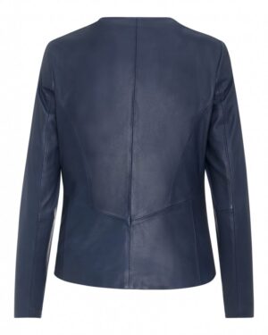Kurtka skórzana damska w ciemnoniebieskim kolorze z prostym krojem i długimi rękawami