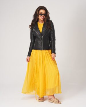 Kurtka skórzana damska w kolorze czarnym, dopasowany krój z zapięciem na zamek i ozdobnymi suwakami