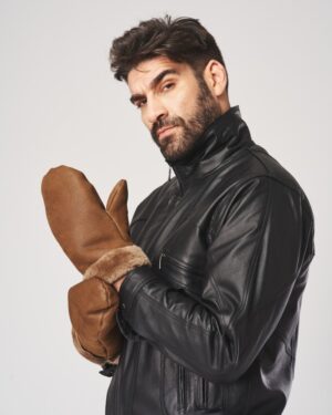 Męskie rękawiczki skórzane brązowe z subtelnym marszczeniem i klasycznym krojem