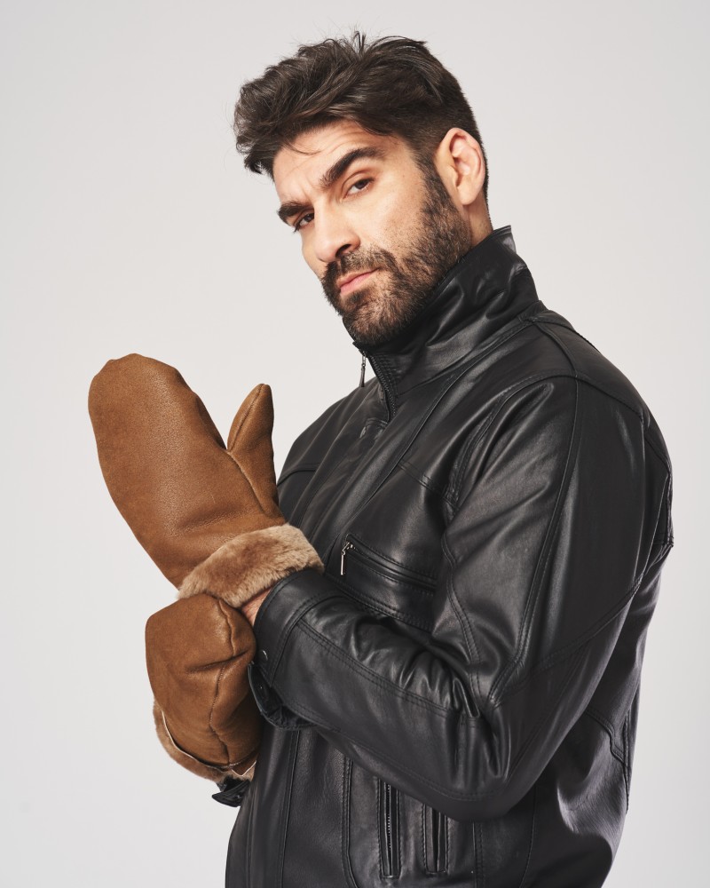 Męskie rękawiczki skórzane brązowe z subtelnym marszczeniem i klasycznym krojem