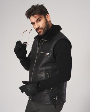 Czarne rękawiczki skórzane męskie z gładkiej skóry i prostym, klasycznym krojem