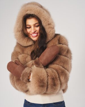 Damskie rękawiczki skórzane w kolorze beżowym z zaokrąglonym mankietem