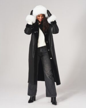 Rękawiczki skórzane damskie w kolorze czarnym z białym futerkiem