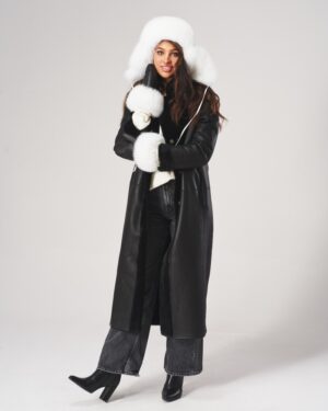 Damskie rękawiczki skórzane białe z miękkim wnętrzem i futerkiem przy nadgarstku