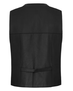 Kamizelka skórzana w kolorze czarnym, bez rękawów, z paskiem w talii i prostym krojem