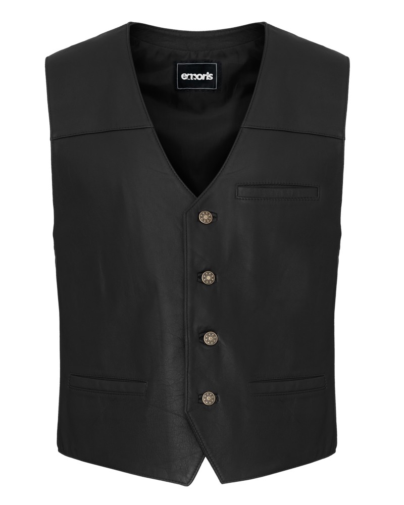 Kamizelka skórzana w kolorze czarnym z guzikiem i kieszeniami, elegancki krój idealny na chłodniejsze dni