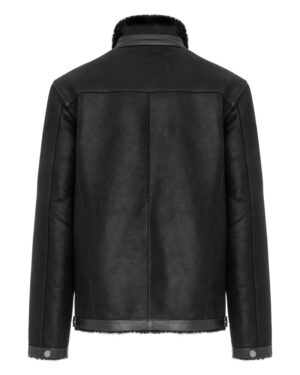 Kożuch męski z futrzanym kołnierzem i regulowanymi mankietami