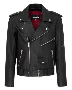 Ramoneska męska w kolorze czarnym, z zapinaniem na zamek, kieszeniami i paskiem w talii