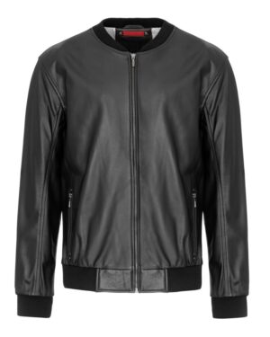 Kurtka skórzana męska w kolorze czarnym z zamkiem, ściągaczami przy mankietach i dolnej krawędzi