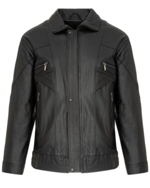 Kurtka skórzana męska w kolorze czarnym z kieszeniami i klasycznym kołnierzem, idealna na zimowe dni