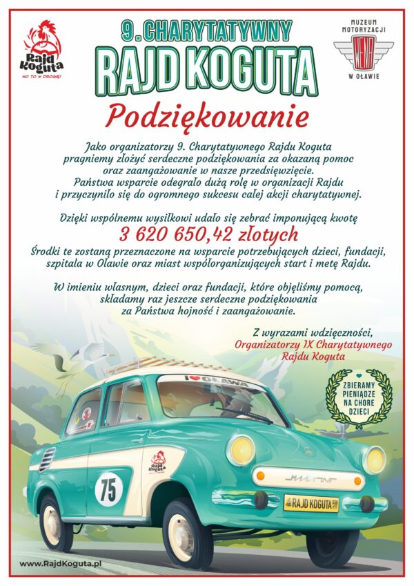 Charytatywny rajd koguta - Podziękowania od organizatora