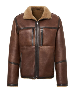 Brązowy kożuch męski dwustronny z naturalnej skóry i futrem