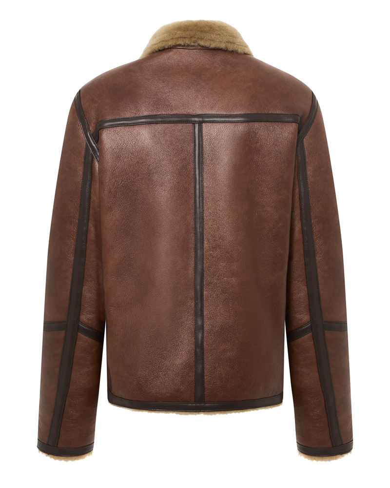 Brązowy kożuch męski dwustronny z naturalnej skóry i futrem