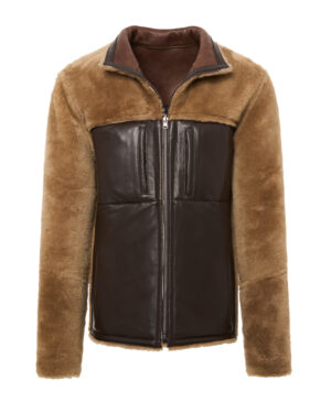 Brązowy kożuch męski dwustronny z naturalnej skóry i futrem