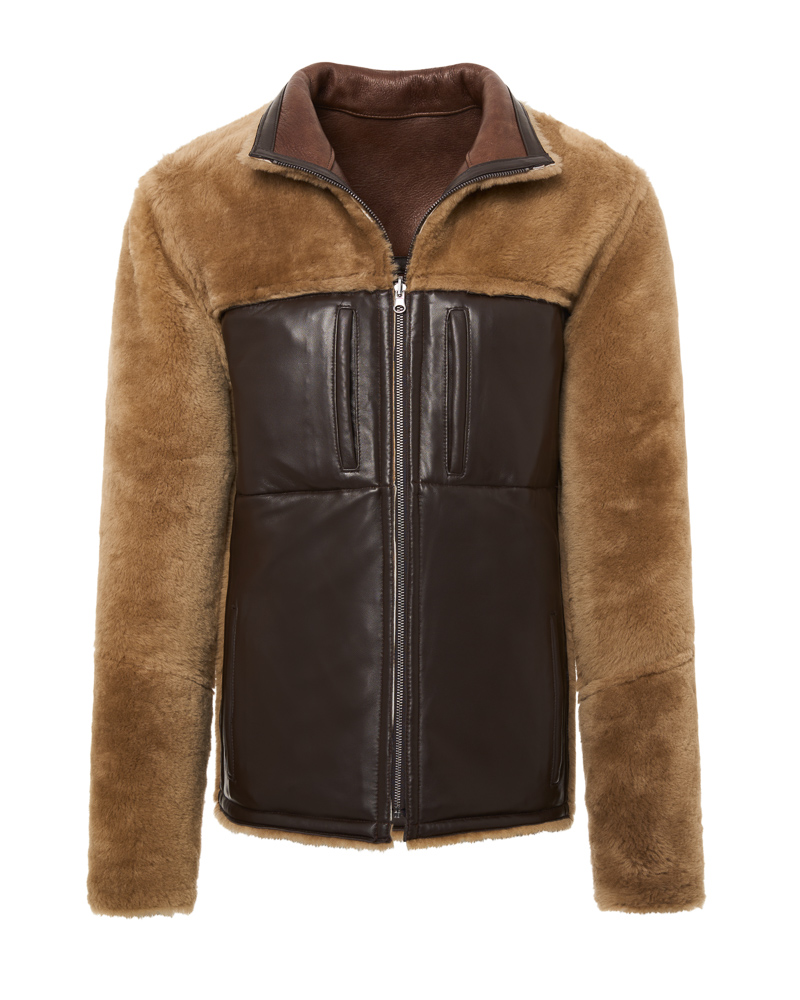 Brązowy kożuch męski dwustronny z naturalnej skóry i futrem