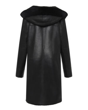 Czarny kożuch damski z naturalnej skóry z kapturem – kożuszek damski