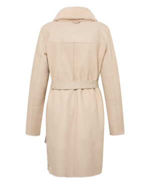 Beżowy kożuch damski z naturalnej skóry i futrem – elegancki kożuszek EMORIS