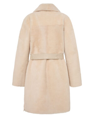 Beżowy kożuch damski z naturalnej skóry i futrem – elegancki kożuszek EMORIS