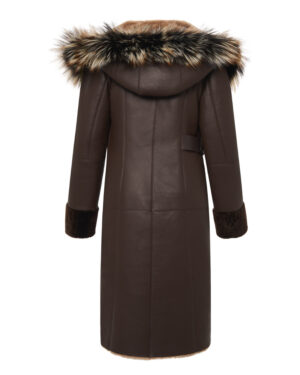 Brązowy kożuch damski z futrem i asymetrycznym zamkiem – kożuszek naturalny