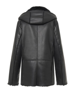 Czarny kożuch męski z naturalnej skóry z futrzanym kołnierzem i zamkiem