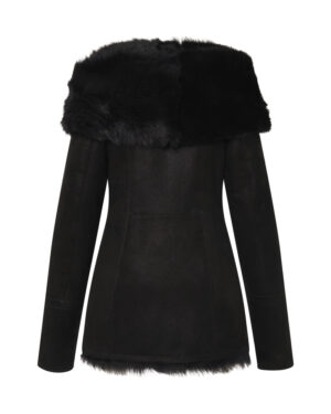 Czarny kożuch damski z naturalnej skóry i futrem – kożuszek EMORIS