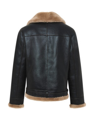 Czarny kożuch męski pilotka z naturalnej skóry z jasnym futrem