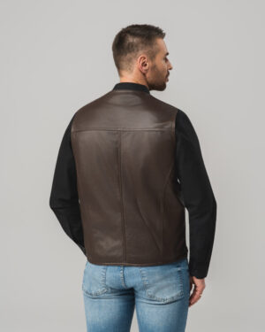 Brązowa skórzana kamizelka męska zapinana na zamek z wieloma kieszeniami
