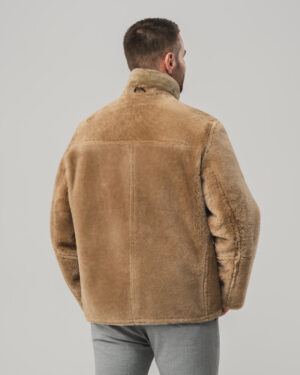 Brązowy kożuch męski dwustronny z naturalnej skóry i futrem