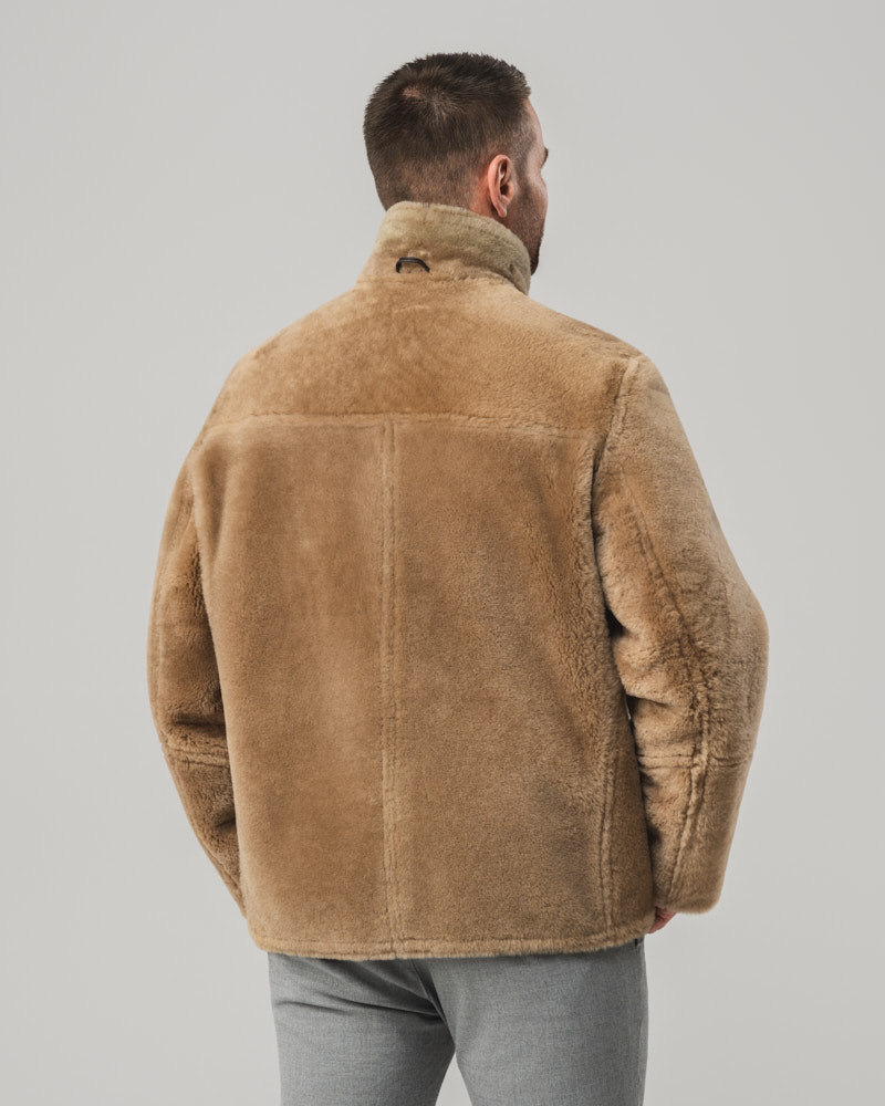 Brązowy kożuch męski dwustronny z naturalnej skóry i futrem